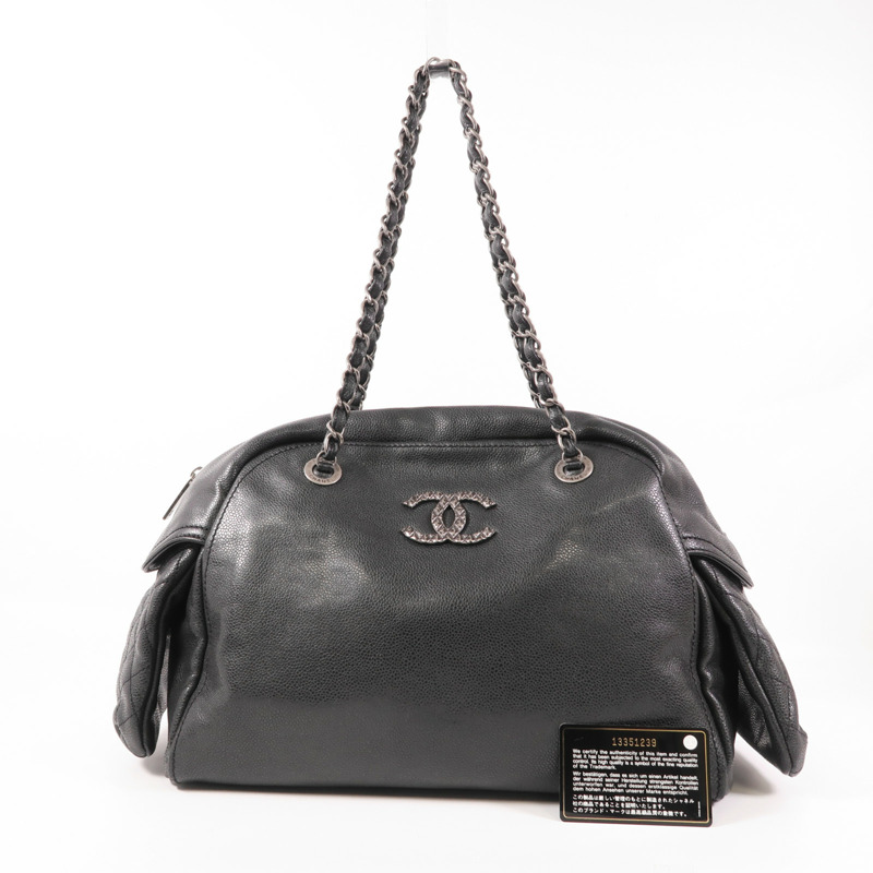 CHANEL 牛皮皮革Shoulder Bag銀扣鏈帶肩背袋-9