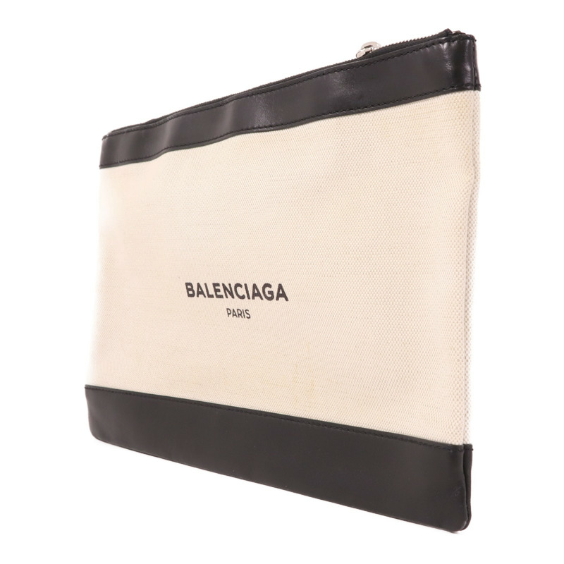 BALENCIAGA 帆布/皮革Pouch銀扣手拿包-2