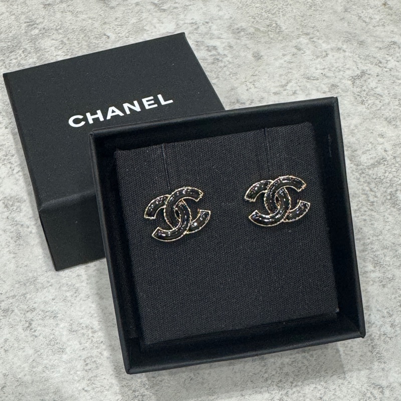 Chanel 香奈兒 雙C耳環 黑色琺瑯耳環-0