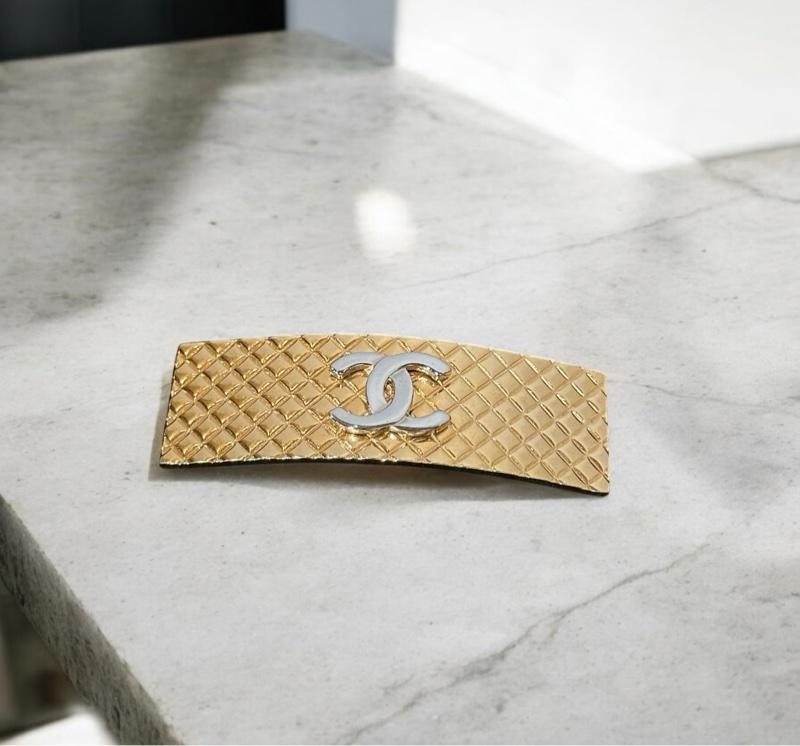莉亞精品♡Chanel銀logo格紋髮夾 近新美品-0