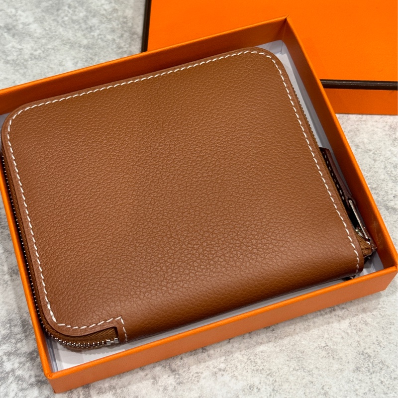 Hermès 愛馬仕 絲巾短夾 金棕絲短-1