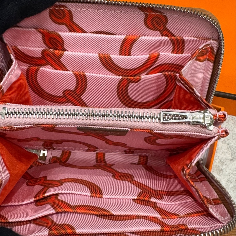 Hermès 愛馬仕 絲巾短夾 金棕絲短-3