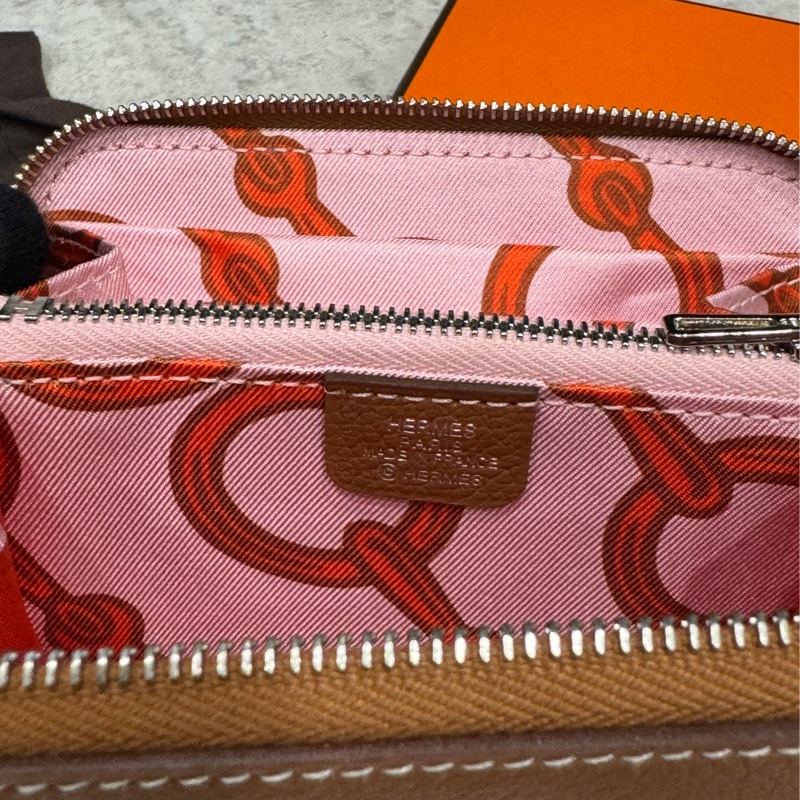 Hermès 愛馬仕 絲巾短夾 金棕絲短-4