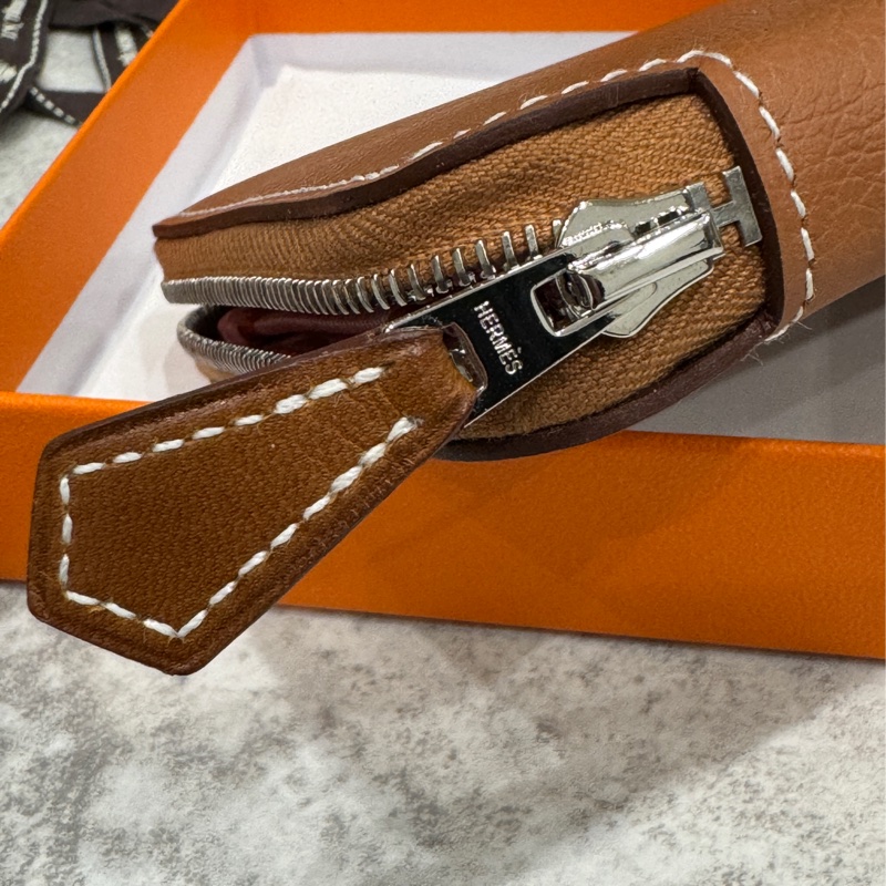 Hermès 愛馬仕 絲巾短夾 金棕絲短-5