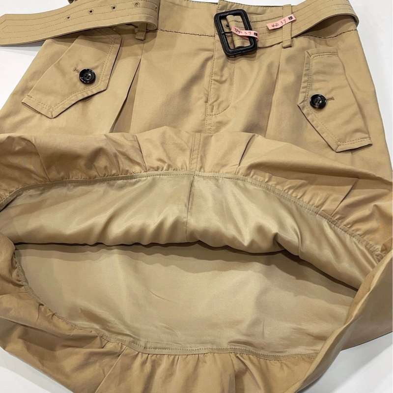 Burberry 黑標 腰帶花苞卡其裙-7