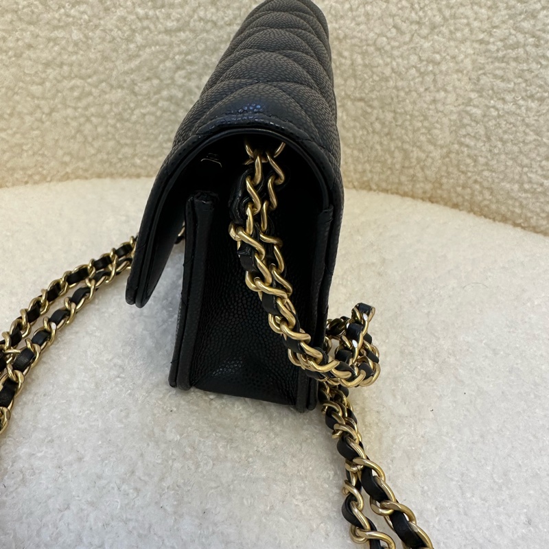 CHANEL香奈兒 24C 黑金鏈條 皮穿鏈 菱格 荔枝皮粒面牛皮包-3