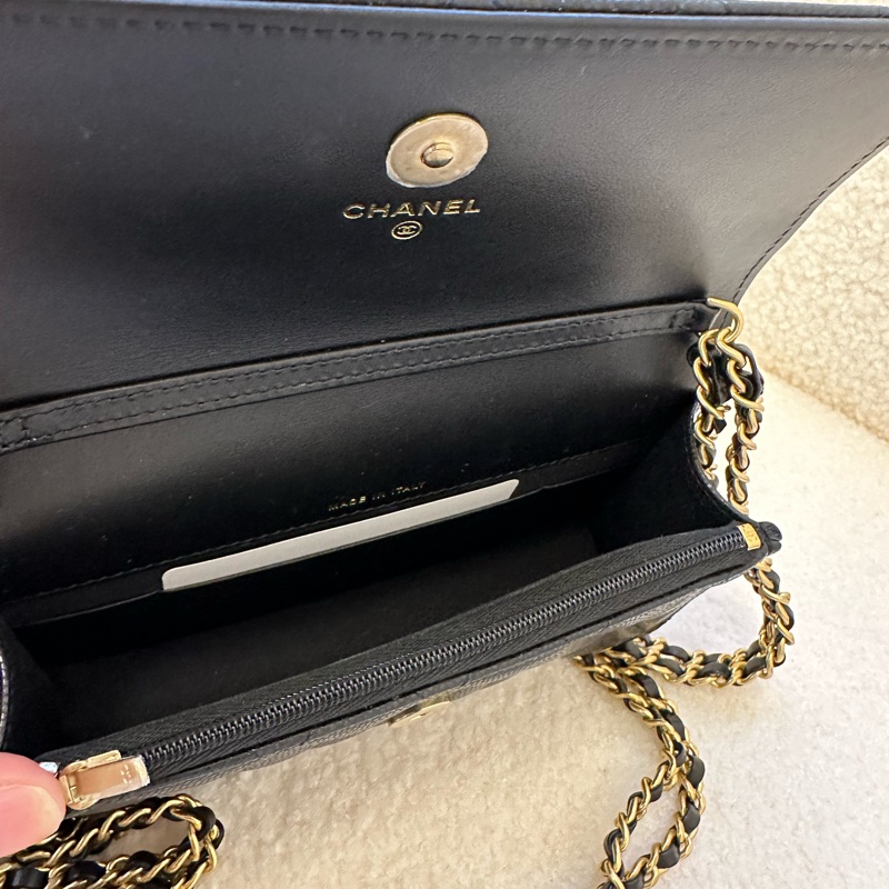 CHANEL香奈兒 24C 黑金鏈條 皮穿鏈 菱格 荔枝皮粒面牛皮包-6