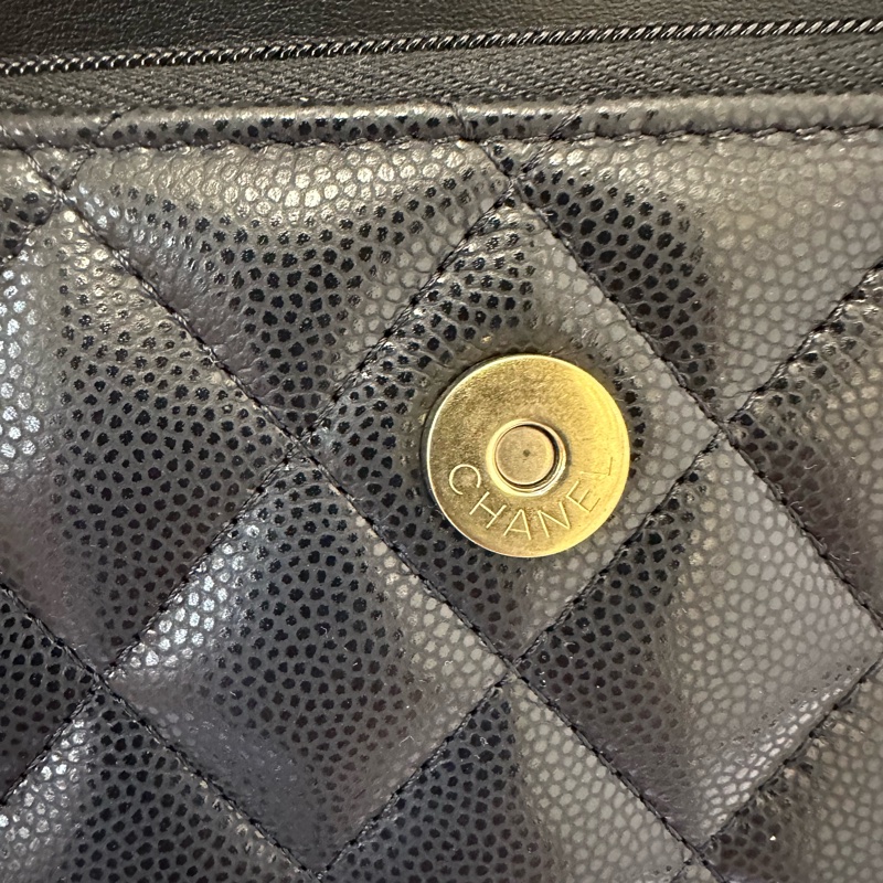 CHANEL香奈兒 24C 黑金鏈條 皮穿鏈 菱格 荔枝皮粒面牛皮包-13