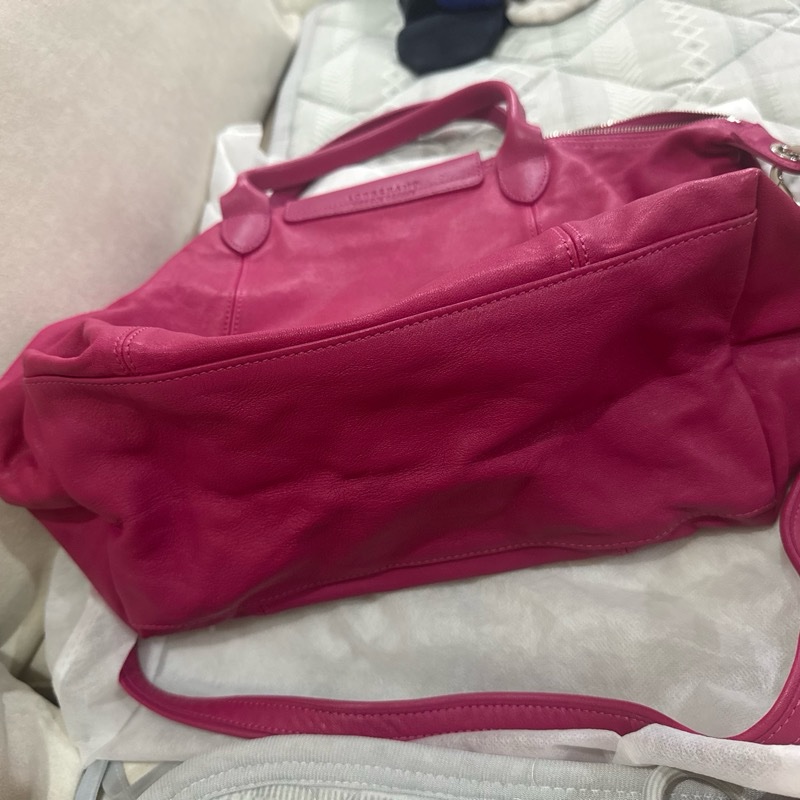 longchamp 桃紅真皮小羊皮側背包 無瑕疵-4