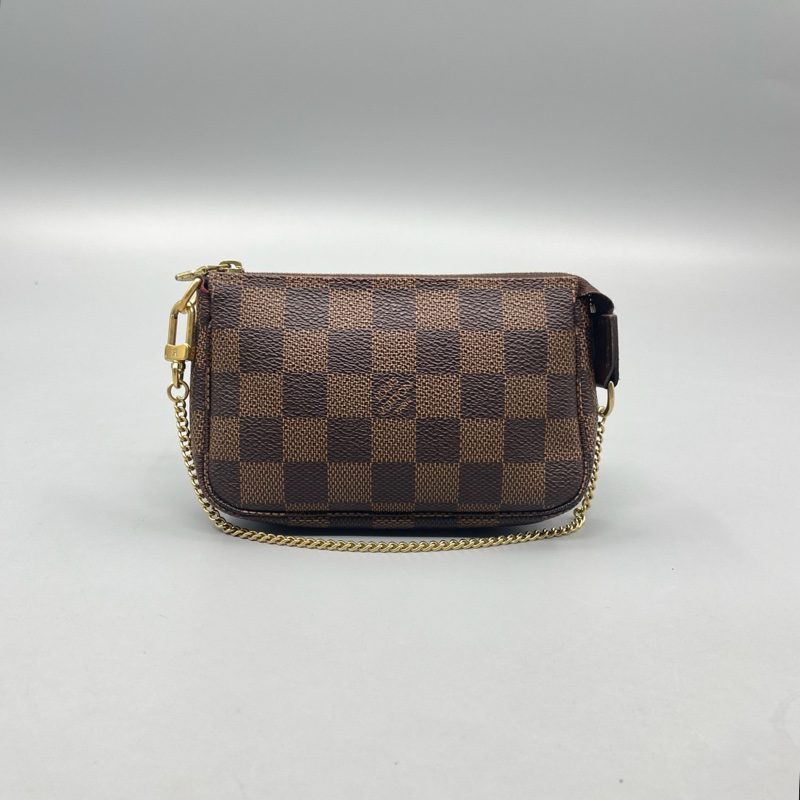 LV路易威登棋盤格小麻將鏈條手提包 銀包-0