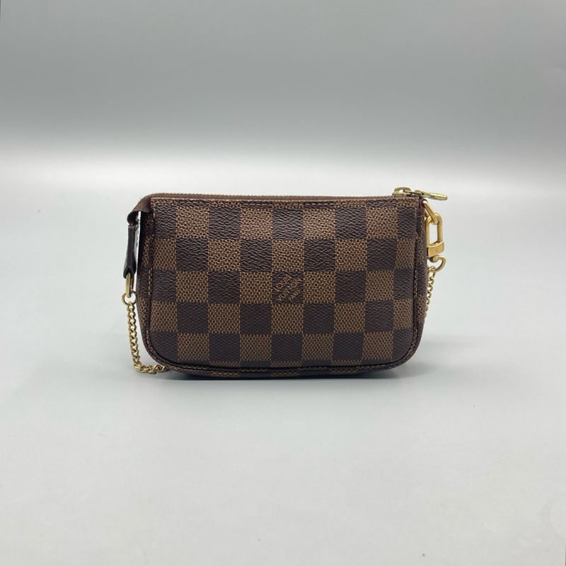 LV路易威登棋盤格小麻將鏈條手提包 銀包-1