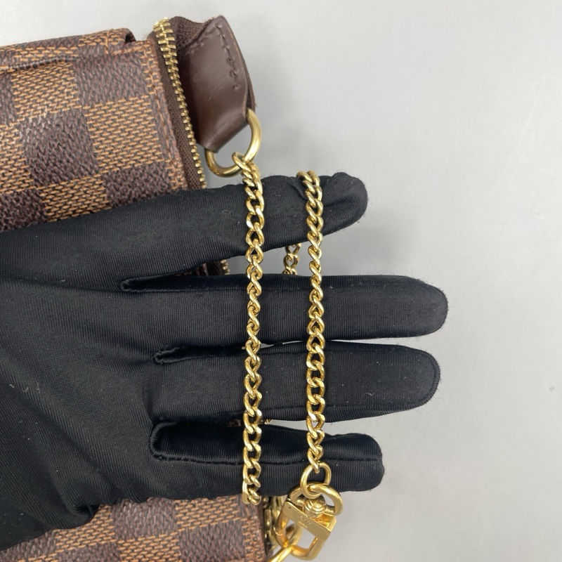 LV路易威登棋盤格小麻將鏈條手提包 銀包-8