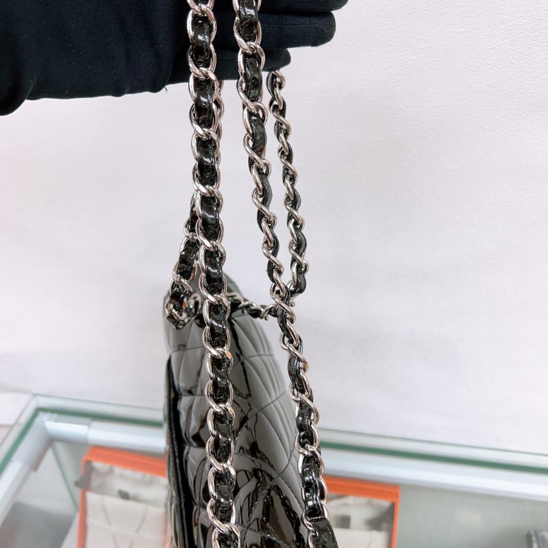 Chanel 大號經典菱格CF黑色漆皮鏈條包 jumbo-7