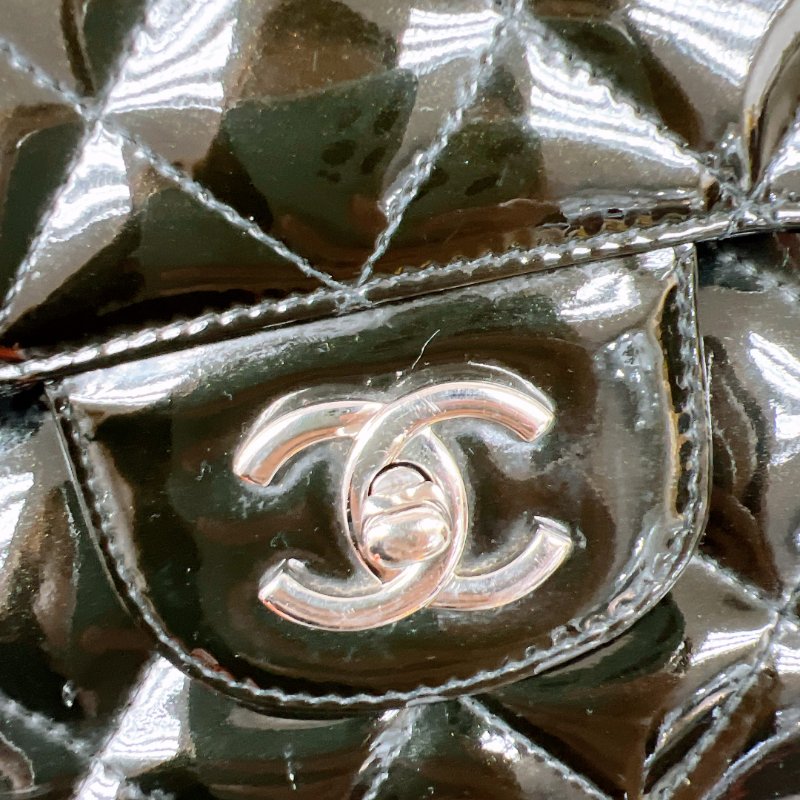 Chanel 大號經典菱格CF黑色漆皮鏈條包 jumbo-8