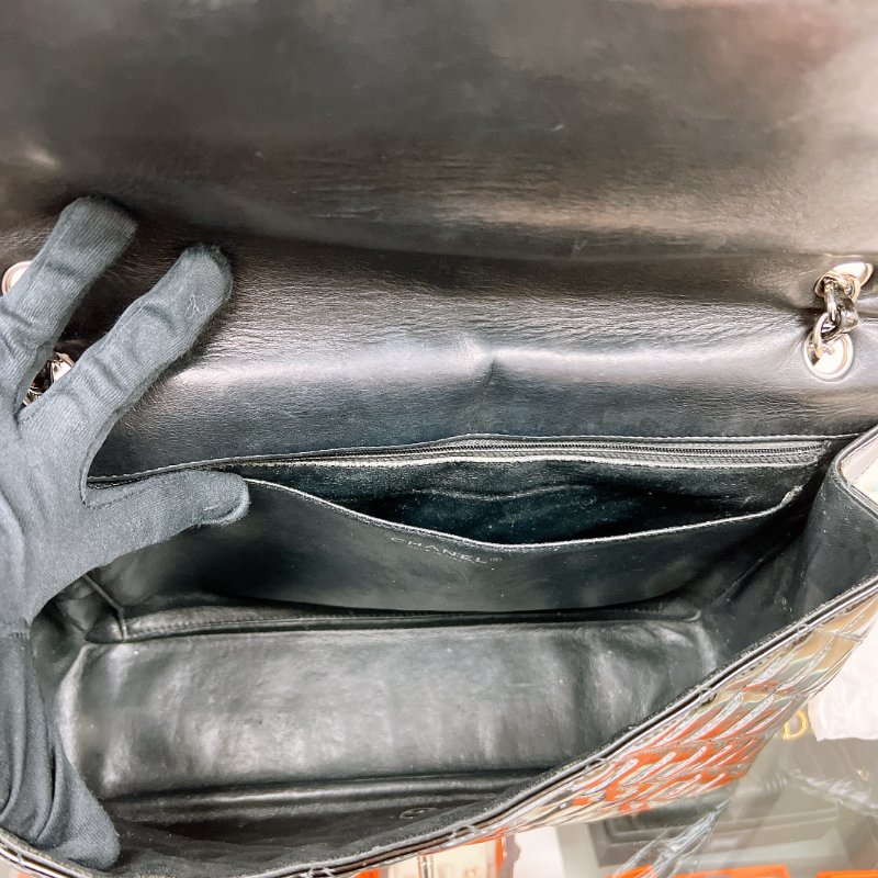 Chanel 大號經典菱格CF黑色漆皮鏈條包 jumbo-11