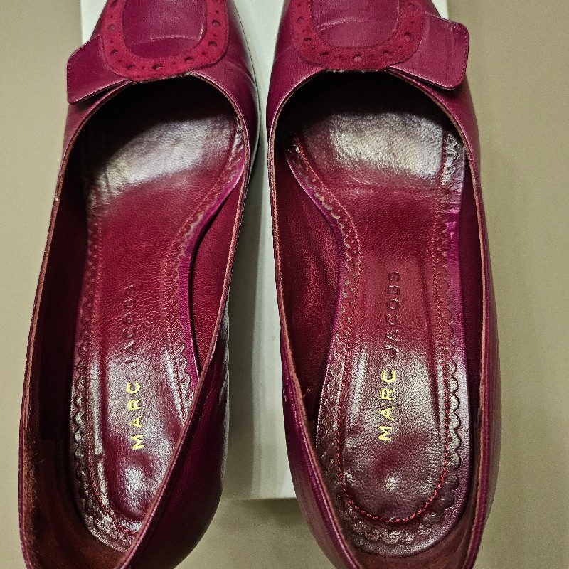 MARC JOCABS酒紅色鞋頭拼接麂皮-3
