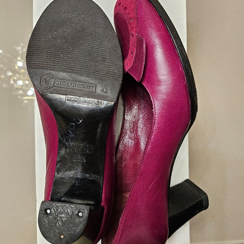 MARC JOCABS酒紅色鞋頭拼接麂皮-4