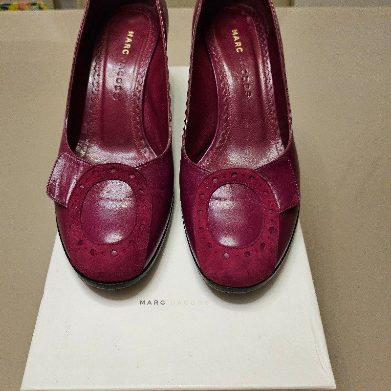 MARC JOCABS酒紅色鞋頭拼接麂皮-6