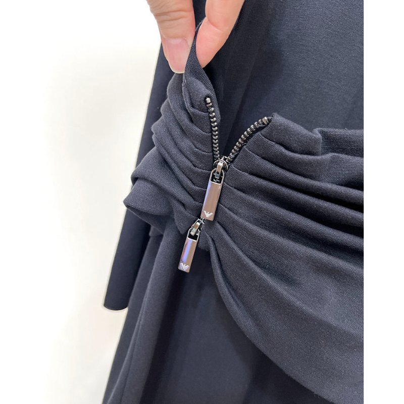 全新 / EMPORIO ARMANI 深藍腰部拉鍊洋裝 S/36-8
