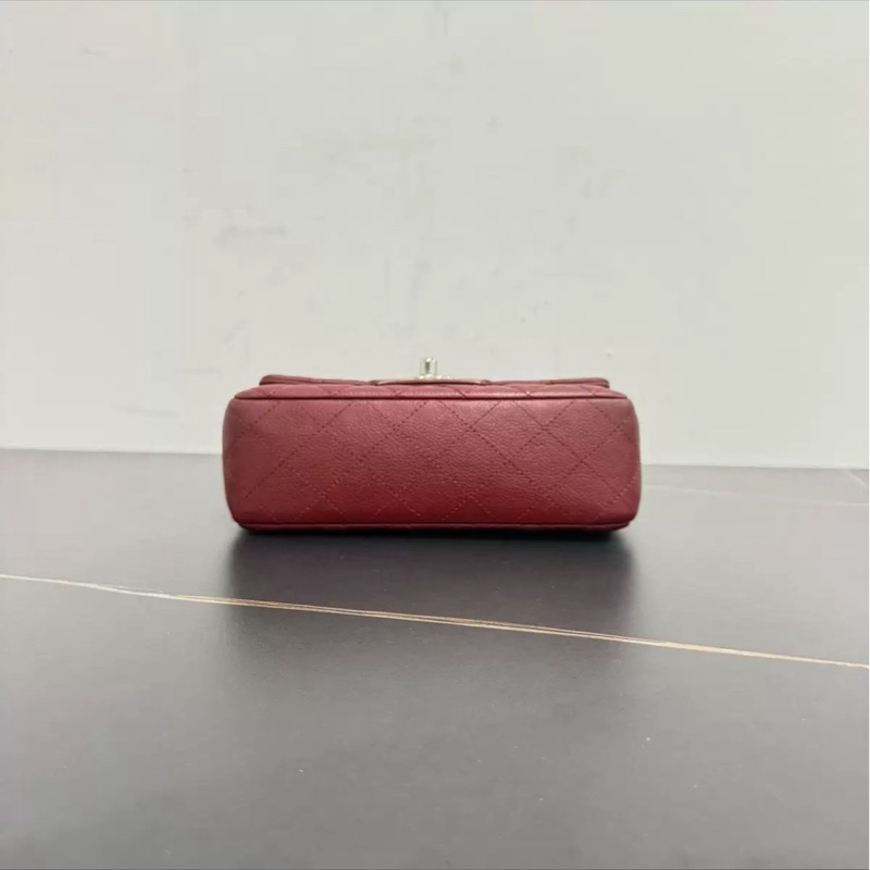 全網最低價🤩Chanel酒紅銀扣荔枝牛皮CF大mini手提單肩斜挎包-3