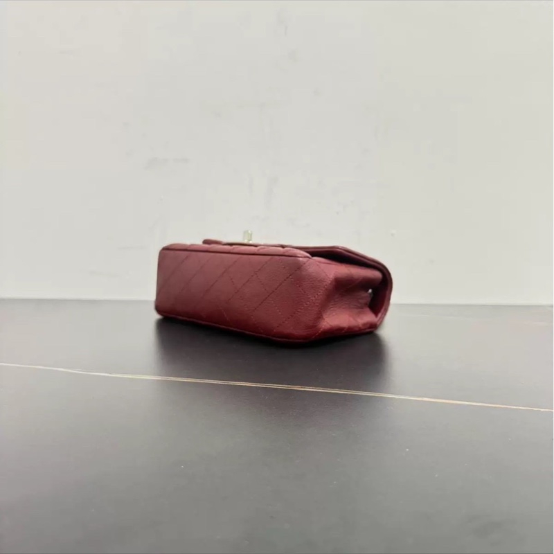 全網最低價🤩Chanel酒紅銀扣荔枝牛皮CF大mini手提單肩斜挎包-7