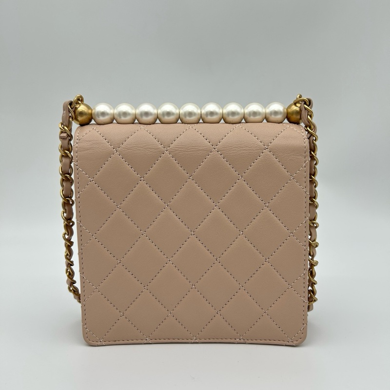 「JL精品代購」香奈兒羊皮裸粉色限量珍珠鏈條包-2