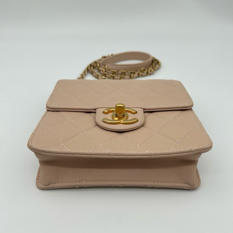 「JL精品代購」香奈兒羊皮裸粉色限量珍珠鏈條包-4