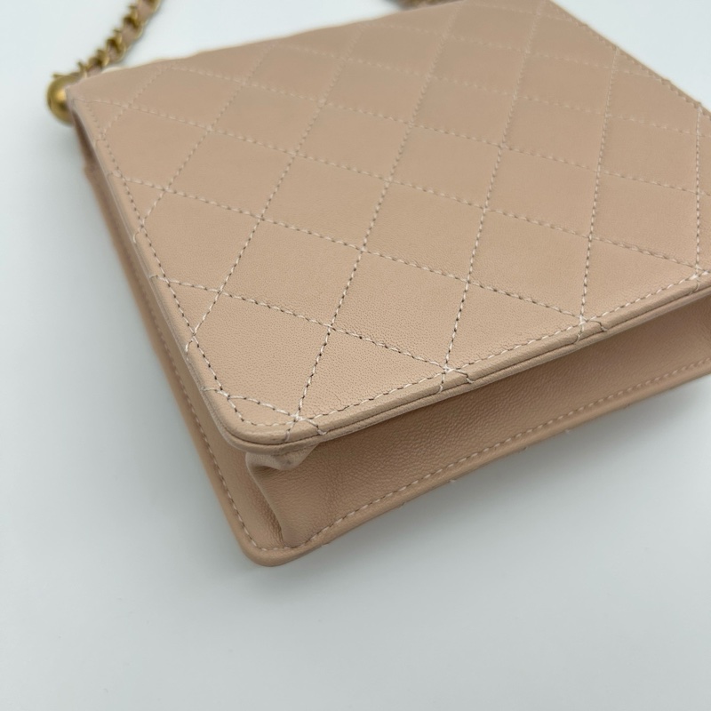 「JL精品代購」香奈兒羊皮裸粉色限量珍珠鏈條包-7