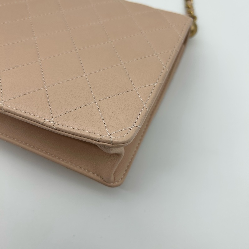 「JL精品代購」香奈兒羊皮裸粉色限量珍珠鏈條包-8