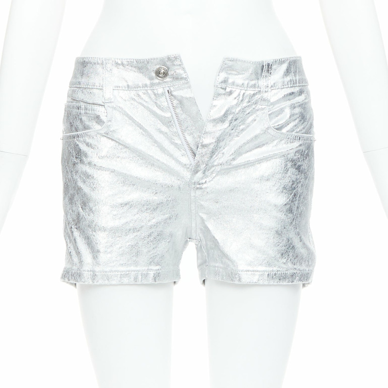 ERMANNO SCERVINO metallic silver coated cotton blend shorts IT38 XS-0
