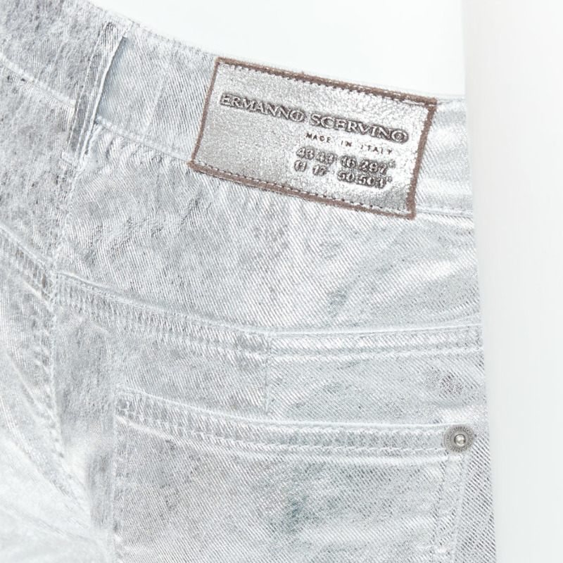 ERMANNO SCERVINO metallic silver coated cotton blend shorts IT38 XS-1