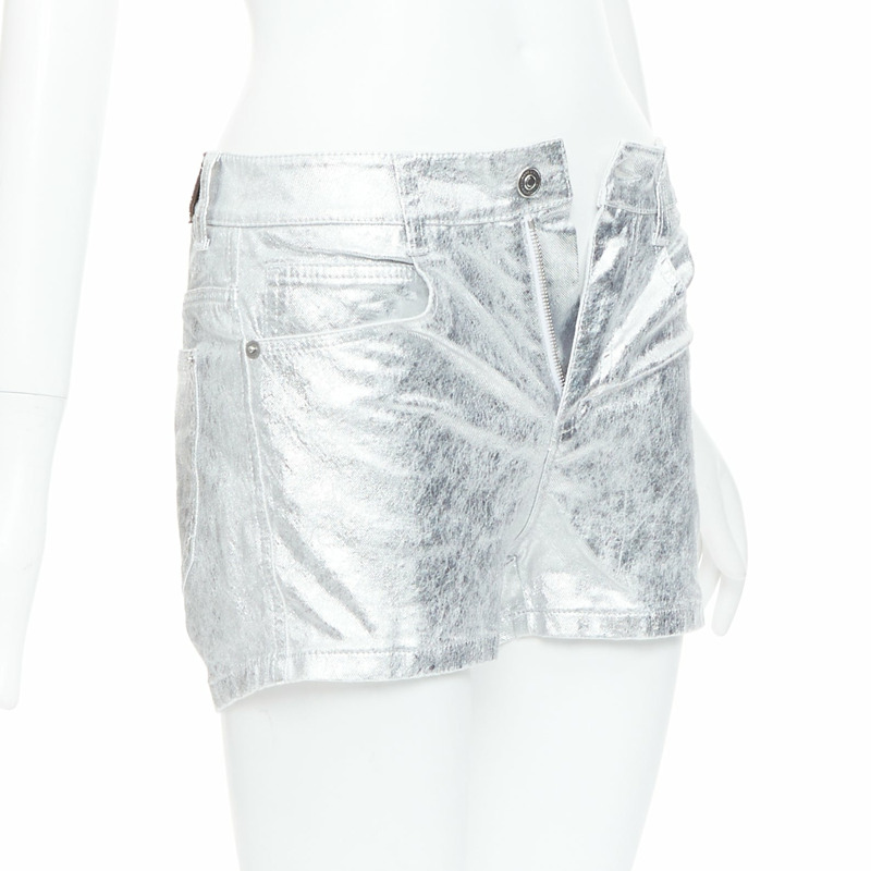 ERMANNO SCERVINO metallic silver coated cotton blend shorts IT38 XS-2