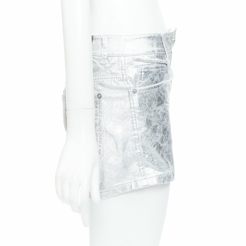 ERMANNO SCERVINO metallic silver coated cotton blend shorts IT38 XS-3