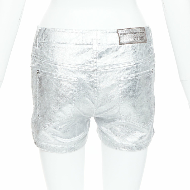 ERMANNO SCERVINO metallic silver coated cotton blend shorts IT38 XS-4