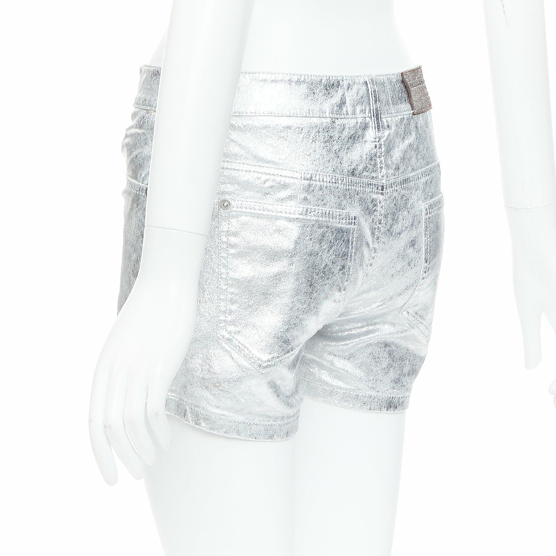 ERMANNO SCERVINO metallic silver coated cotton blend shorts IT38 XS-5