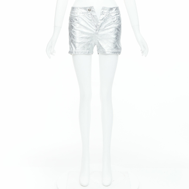 ERMANNO SCERVINO metallic silver coated cotton blend shorts IT38 XS-8