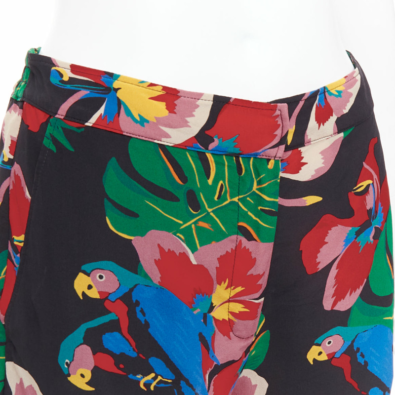 VALENTINO Hawaiian Couure 100% silk crepe parrot floral print high shorts S-1