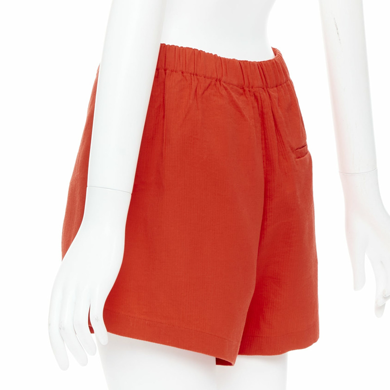 HERMES Chaine D'Ancre red cotton blend buckle pleated shorts FR36 S-5