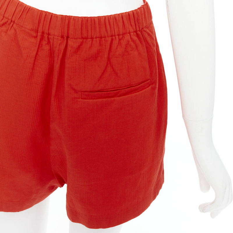 HERMES Chaine D'Ancre red cotton blend buckle pleated shorts FR36 S-6