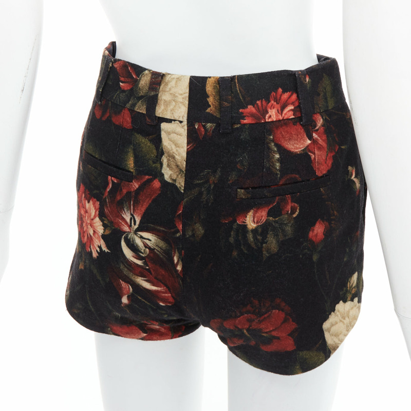 GIVENCHY Tisci 100% wool black red peony floral high rise shorts-1