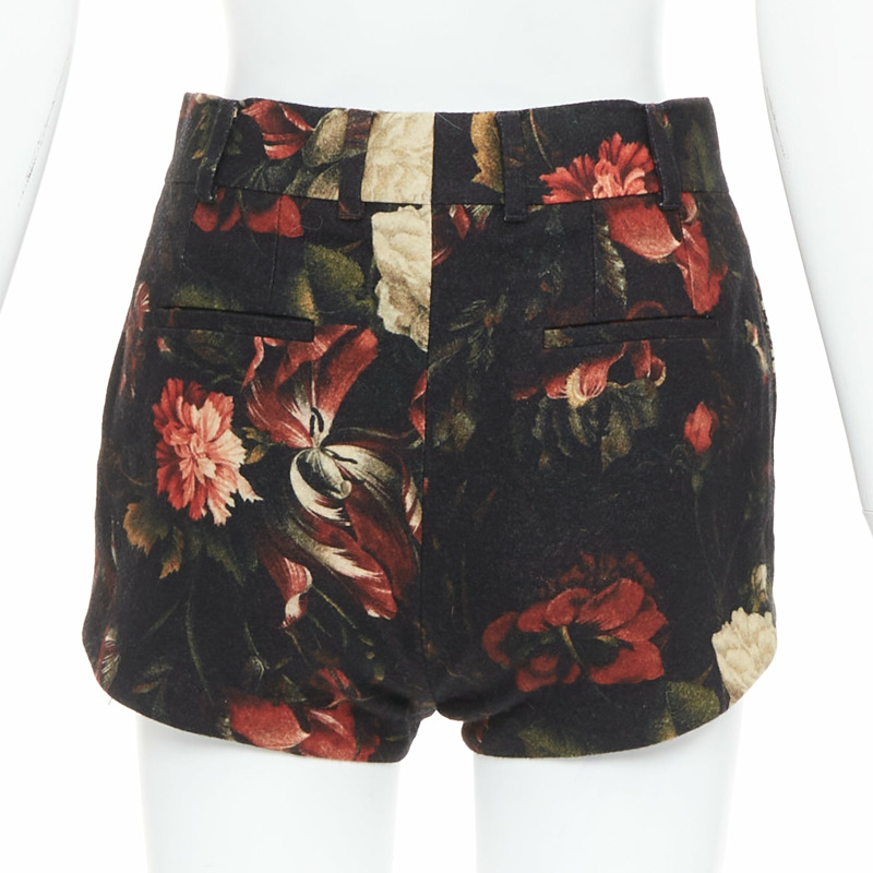 GIVENCHY Tisci 100% wool black red peony floral high rise shorts-4