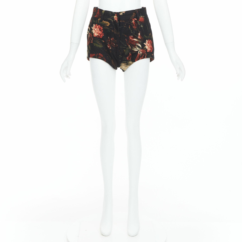 GIVENCHY Tisci 100% wool black red peony floral high rise shorts-8