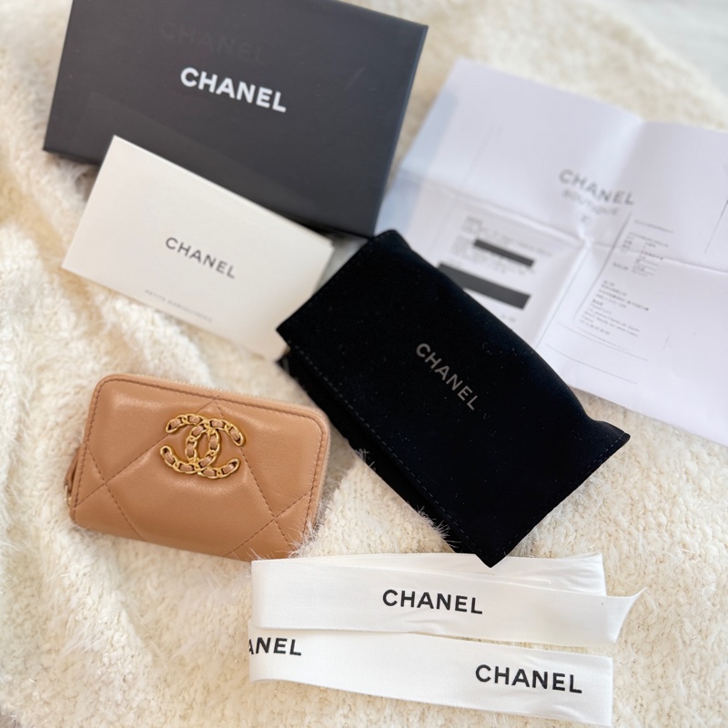 CHANEL 19 晶片款 全新可送禮 拉鍊卡包 泰奶色/深奶茶色 卡包 零錢包-12