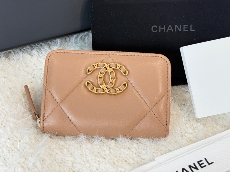 CHANEL 19 晶片款 全新可送禮 拉鍊卡包 泰奶色/深奶茶色 卡包 零錢包-4