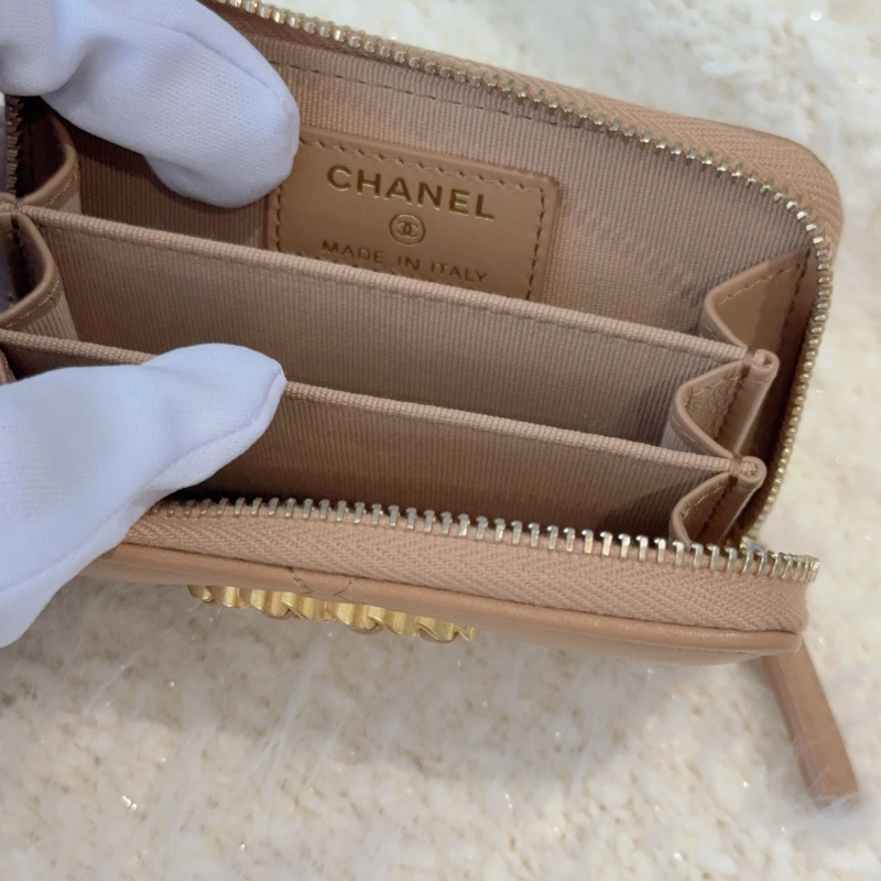 CHANEL 19 晶片款 全新可送禮 拉鍊卡包 泰奶色/深奶茶色 卡包 零錢包-5
