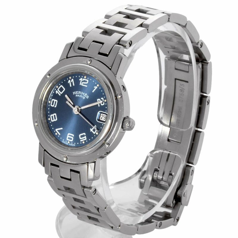 愛馬仕 HERMES CL4.210 Clipper Nacle Date 腕錶 石英 海軍藍 錶盤 Working SS 女士腕錶-1
