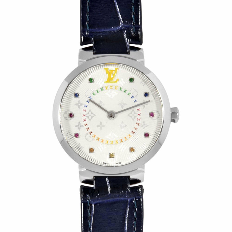 路易威登 LOUIS VUITTON QA159Z Tambour MM Rainbow 手錶 石英 銀 錶盤 多色 SS 女士腕錶-0
