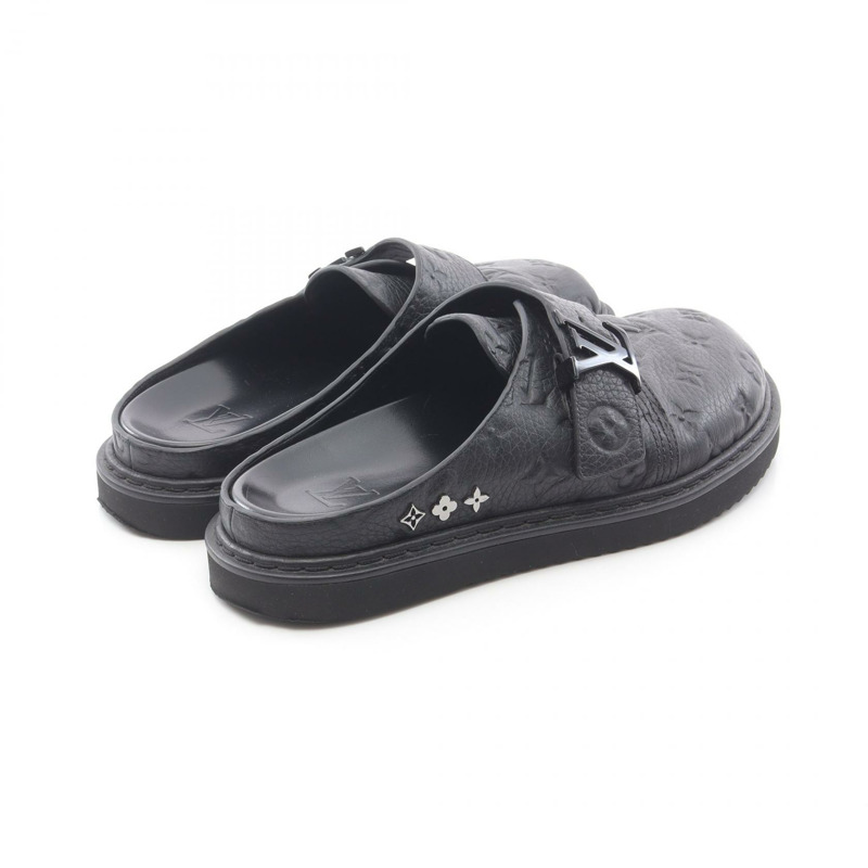 路易威登 LV Easy Line 穆勒鞋 Monogram 帆布涼鞋 黑色真皮男士二手 #6-1