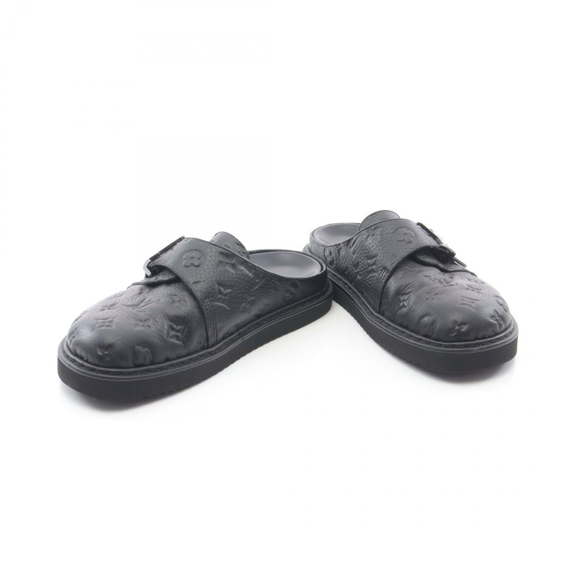 路易威登 LV Easy Line 穆勒鞋 Monogram 帆布涼鞋 黑色真皮男士二手 #6-2