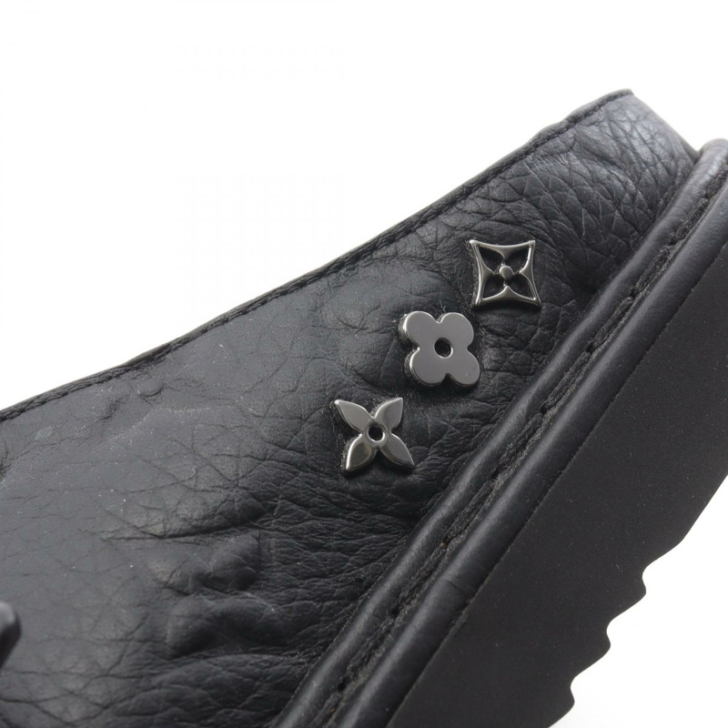 路易威登 LV Easy Line 穆勒鞋 Monogram 帆布涼鞋 黑色真皮男士二手 #6-9